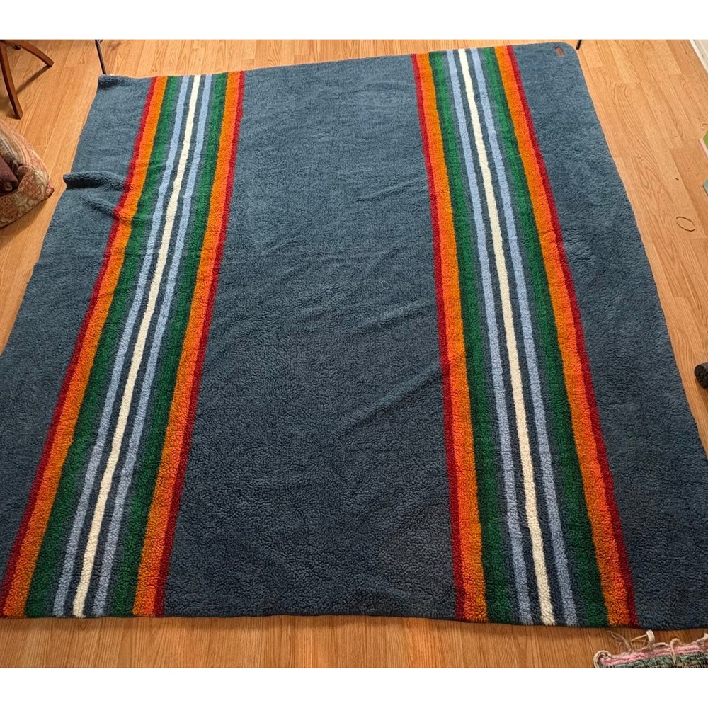 Pendleton Sherpa Fleece Blanket Blue Glacier Stripe King Throw 96x92